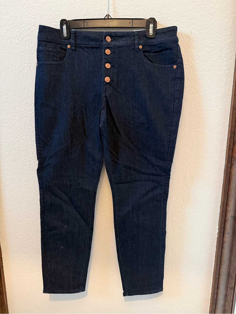 LOFT Dark Blue Women’s High-Rise Button-Front Jeans. Skinny Curvy fit NWT